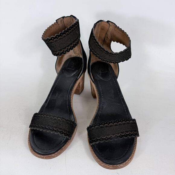 Frye Brielle Scallop Sandal Women's 6 Black Suede Back-Zip Open Toe Block Heel - Picture 4 of 10